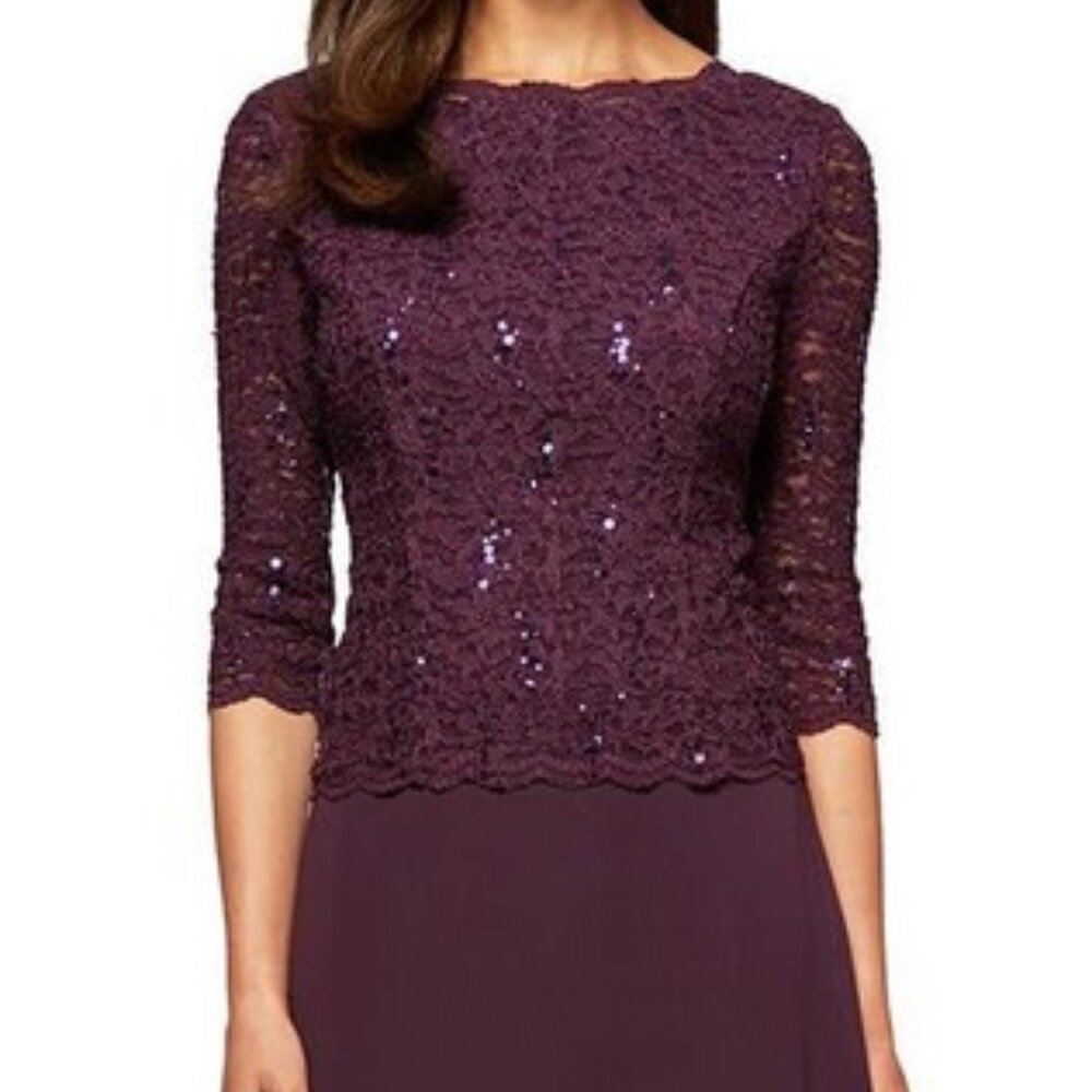 Alex Evenings Long Gown - Deep Plum